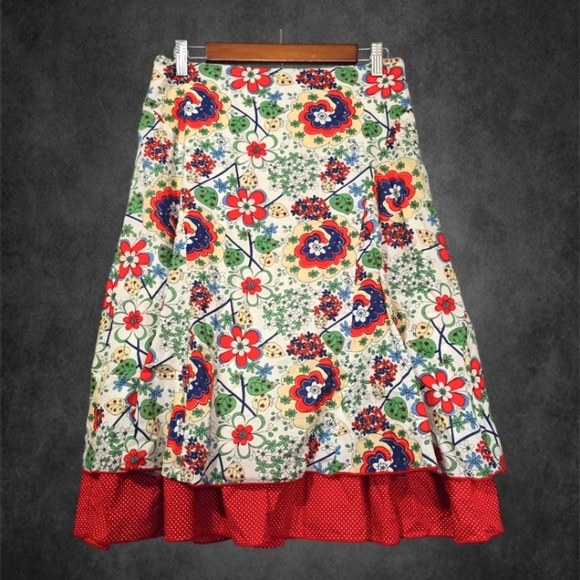 Vintage Spring Floral A-Line Skirt with Red Accents - Picture 1 of 5